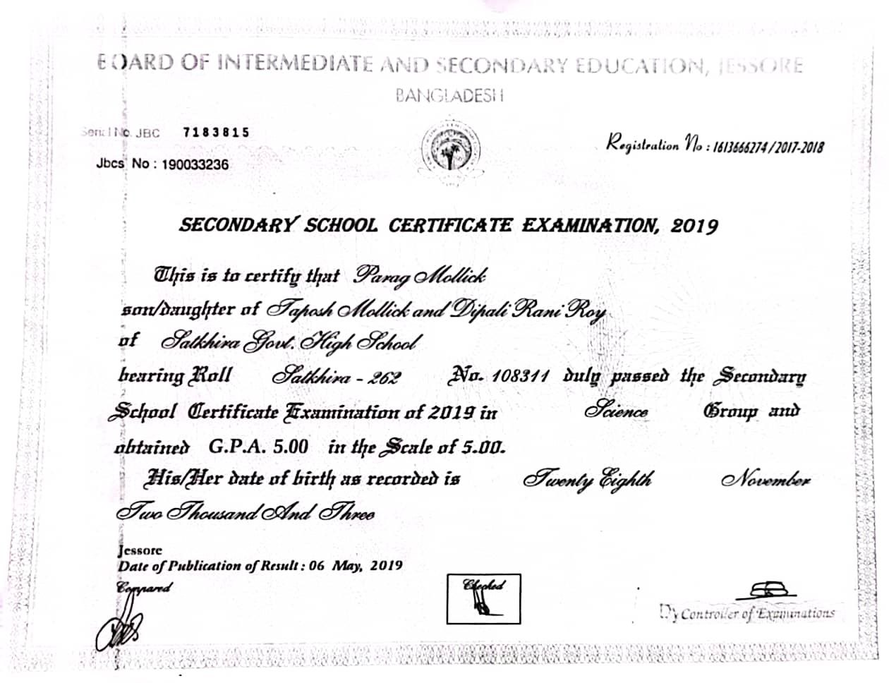 Secondary School Certificate Thumbnail
